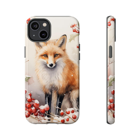 Christmas Fox in a Wreath of Red Berries - Impact Resistant Phone Case iPhone 14 Plus Glossy